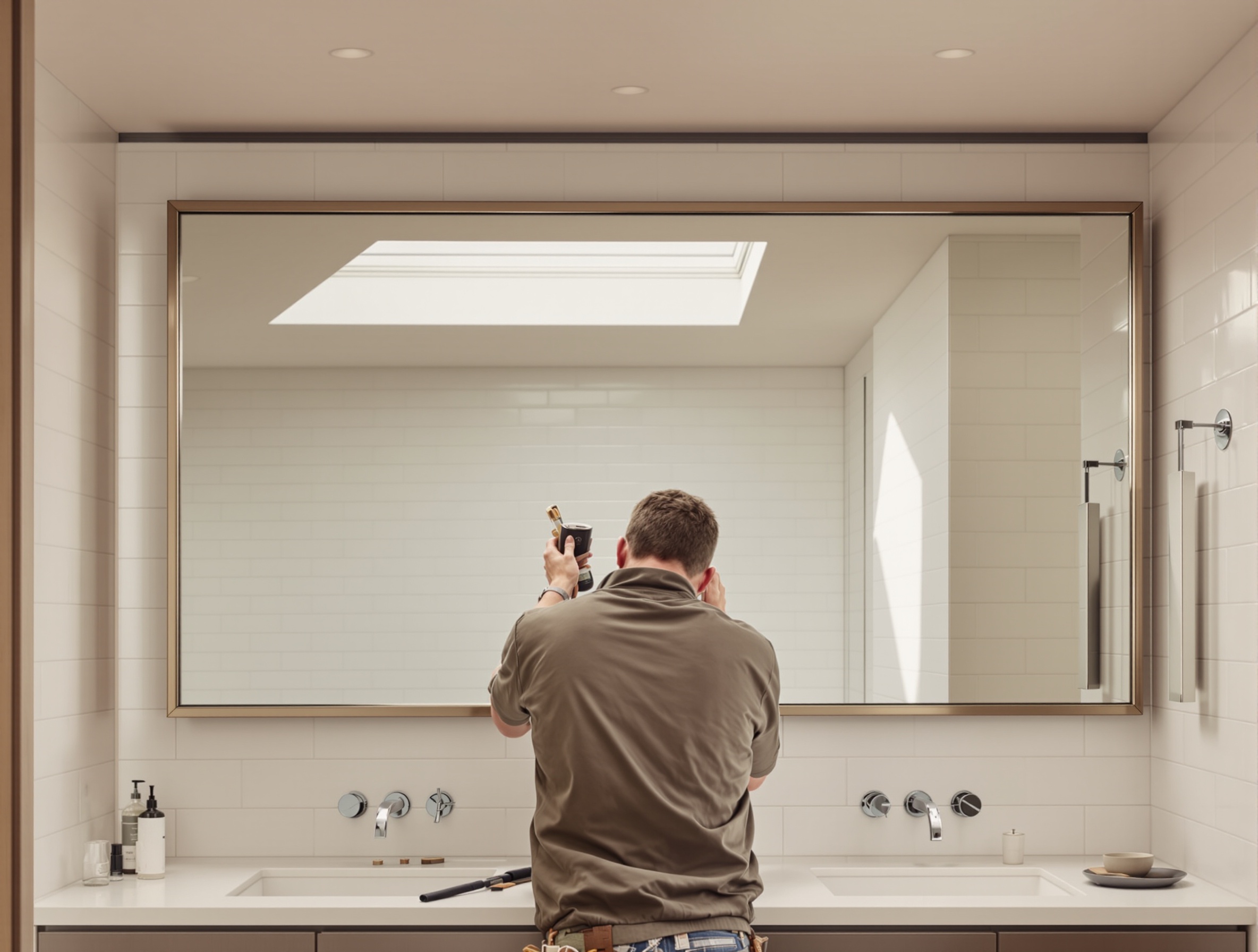 Pose d'un miroir de salle de bain sur mesure à Jette
